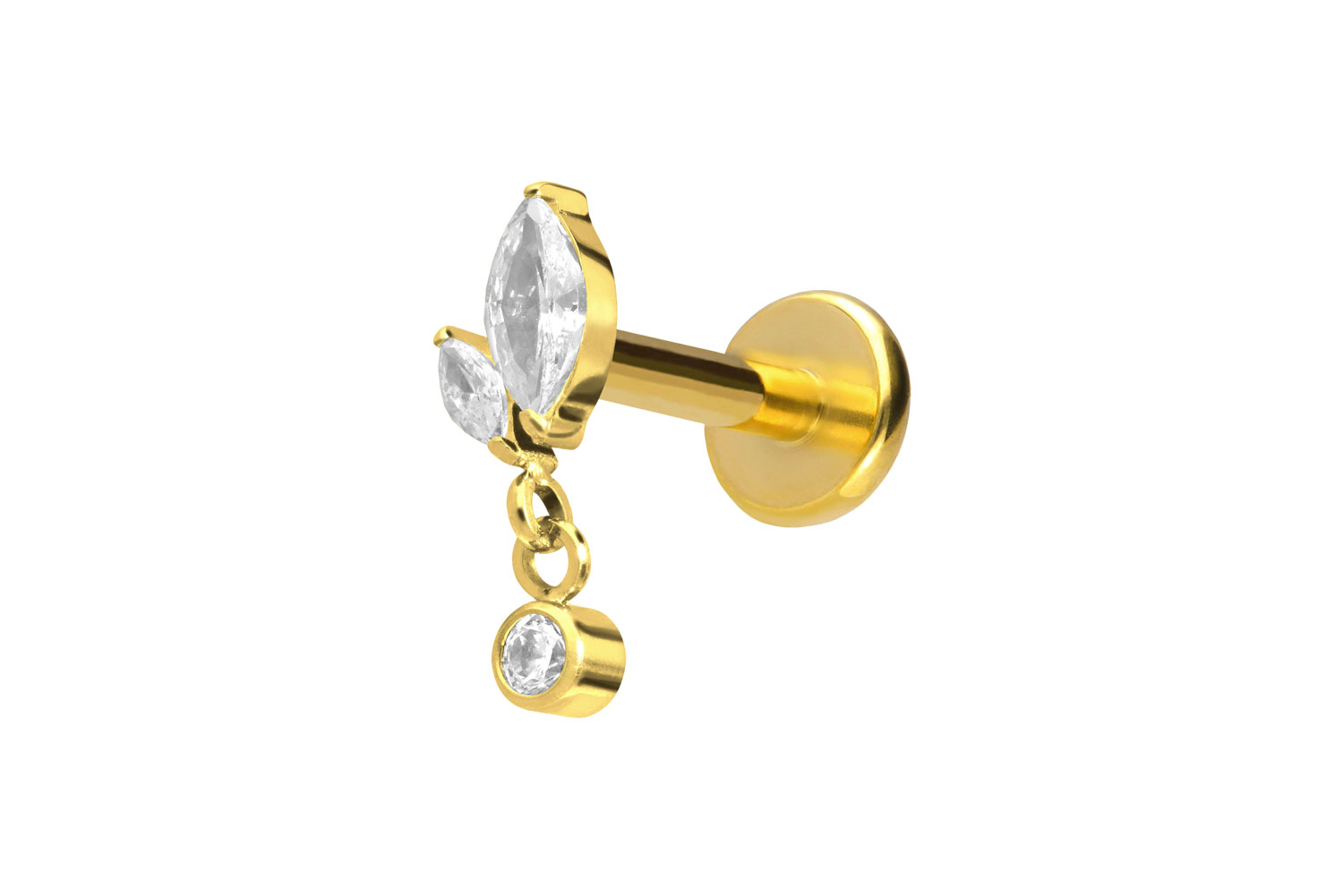 Titan Labret Piercing mit Push Fit KNOSPE + KRISTALL